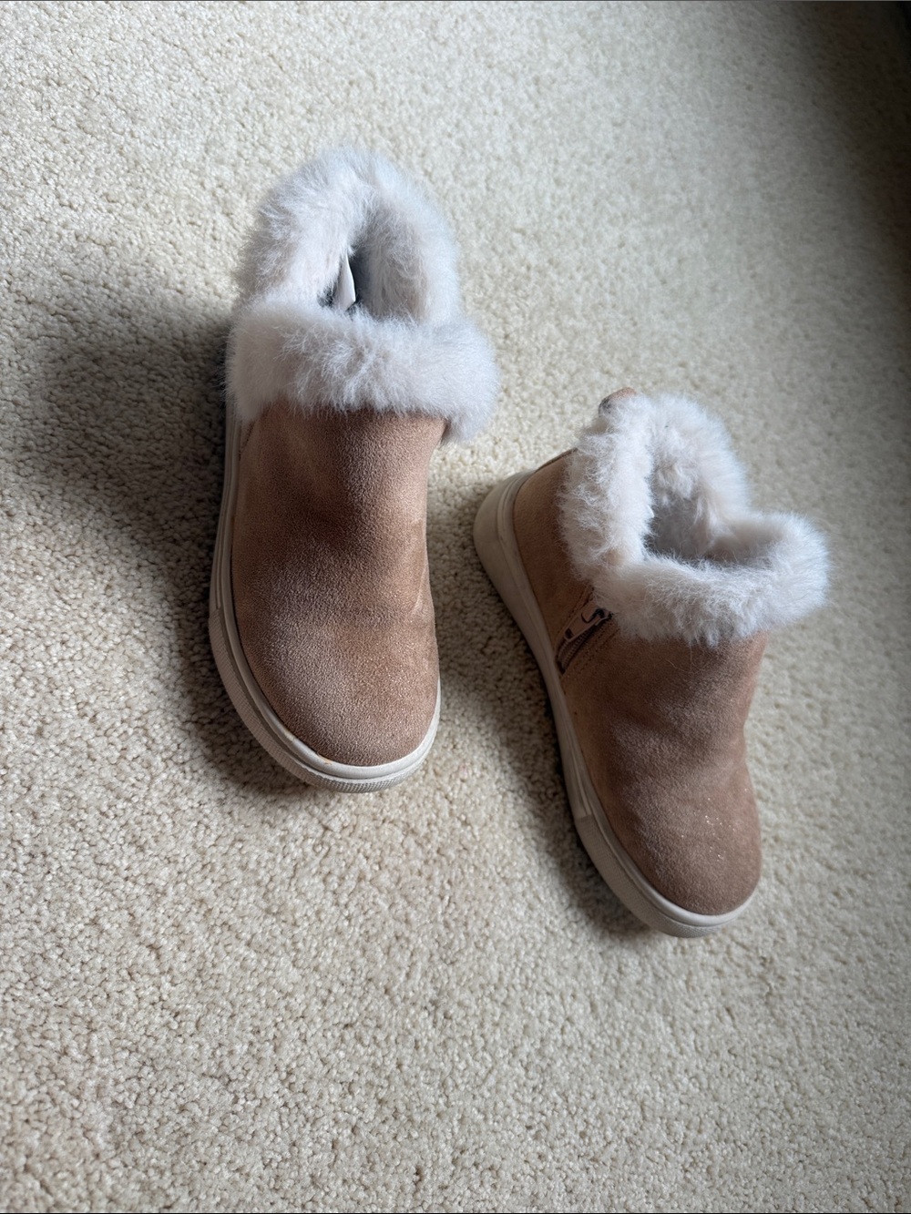 Kelly & Katie Girls Tan Suede Faux-Fur Ankle Boots